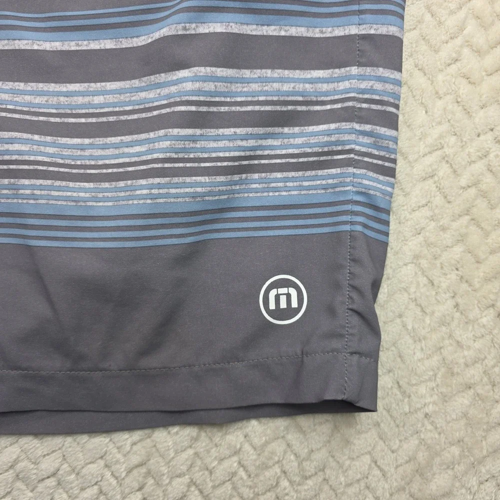 TravisMathew‎ Mens Blue Grey Striped Board Shorts Swim Trunks Elastic Waist 40W